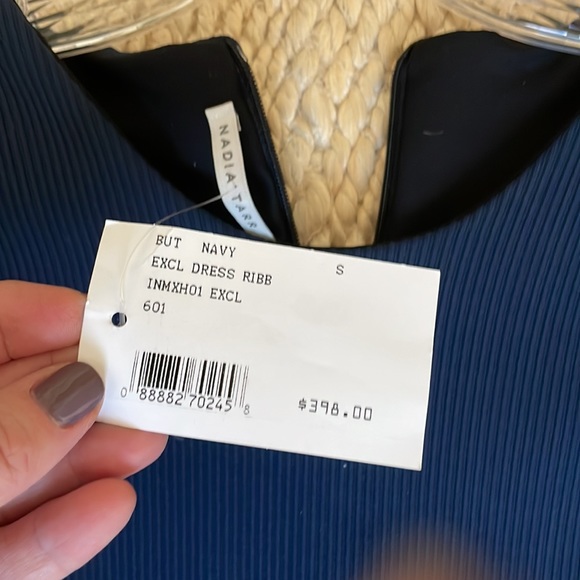 Navy stretchy Nadia Tarr dress small. Would fit 0-4. Unworn. Stretchy. - Picture 2 of 5